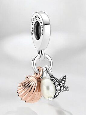 NEW Pandora Freshwater Cultured Pearl, Starfish & Shell Triple Dangle Charm